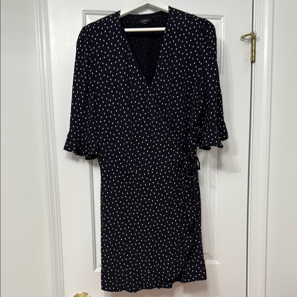 Loft Blue and White Polka Dot Wrap Dress